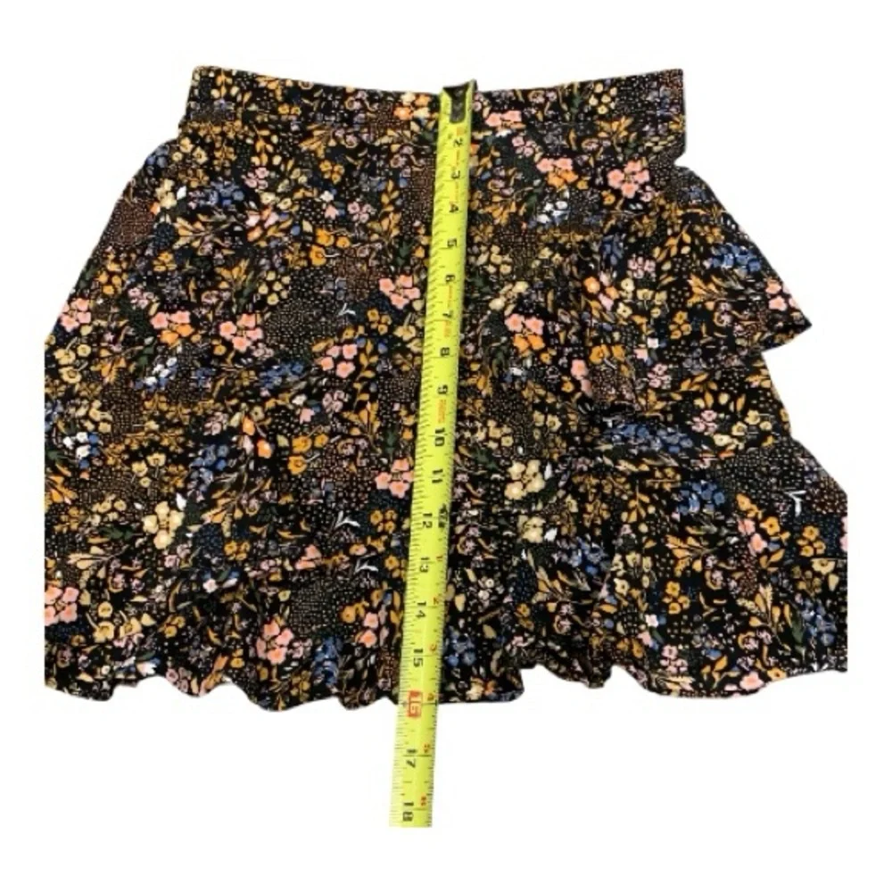 Altar'd State Asymmetrical Black Ruffle Floral Mini‎ Skirt Y2K Boho Coquette XS